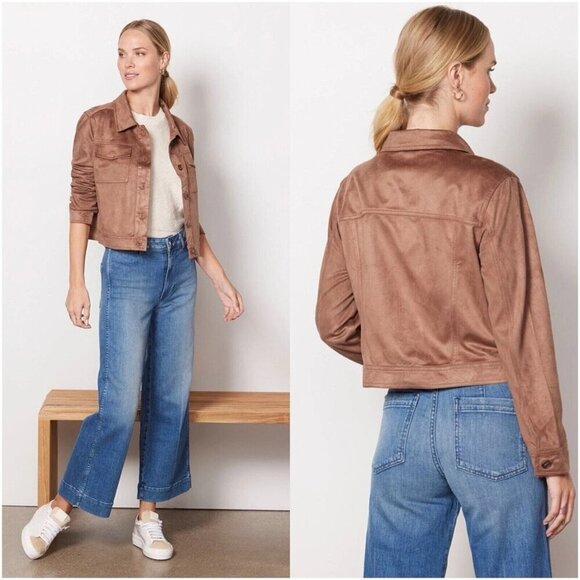 Evereve Romy Faux Suede Cropped Boxy Jacket Brown Business Casual Preppy XL - Picture 2 of 10